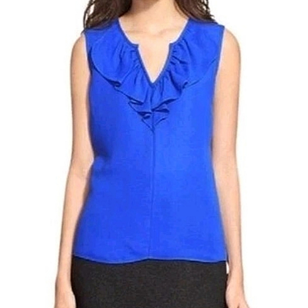 KATE SPADE Ruffle Collar Crepe Sleeveless Blouse